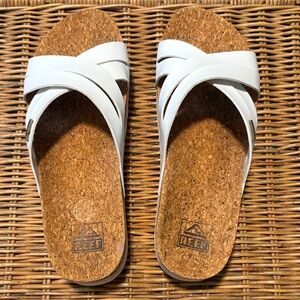 Reef White and Cork Slide Sandals